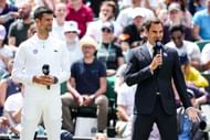 Novak Djokovic (left) & Roger Federer at Wimbledon (Source: Getty)
